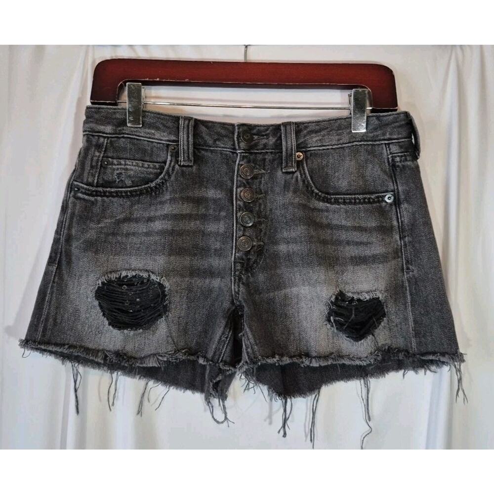 Free People We The Free Black Cotton Cut Off Shorts 25